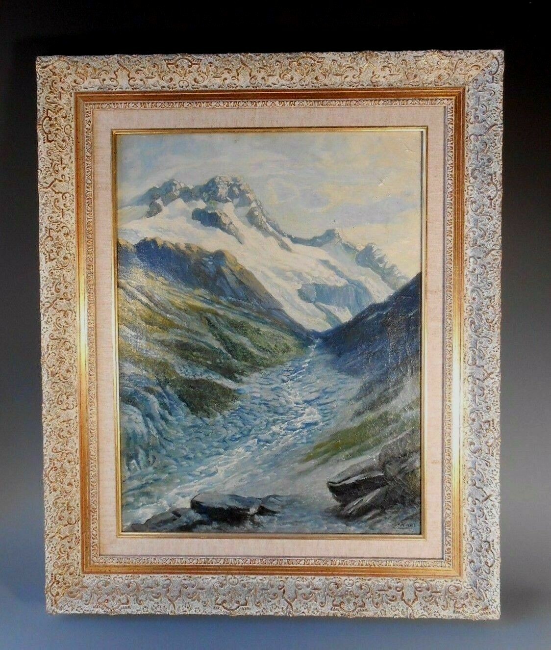 Fine Swiss Switzerland Alpine Mountain Landscape Signed August Haas 1866–1943.