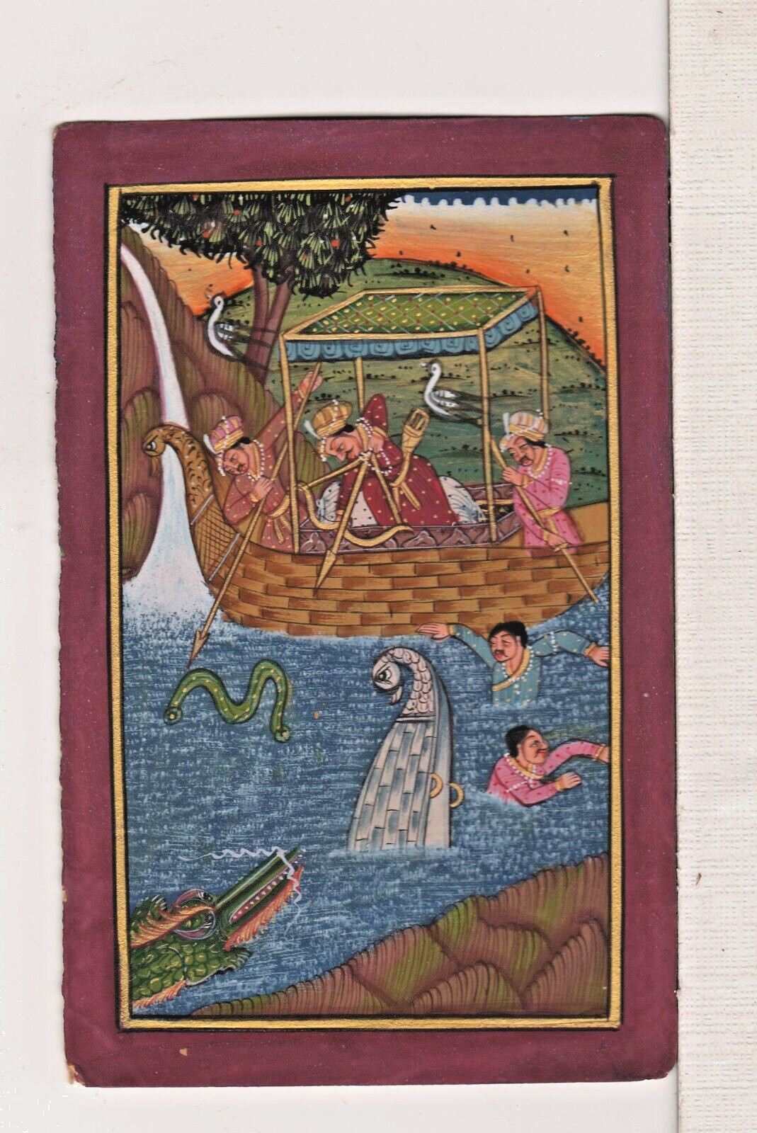 Royal King Traditional Indian Miniature Painting on Vintage Post Card