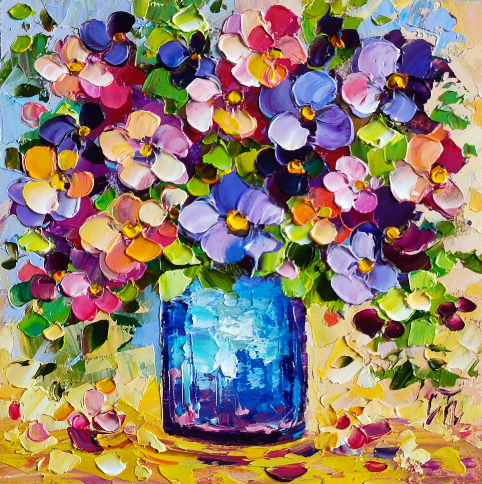 original oil painting Daisy Mix Colorful Wildflowers impasto Floral art 6*6 in