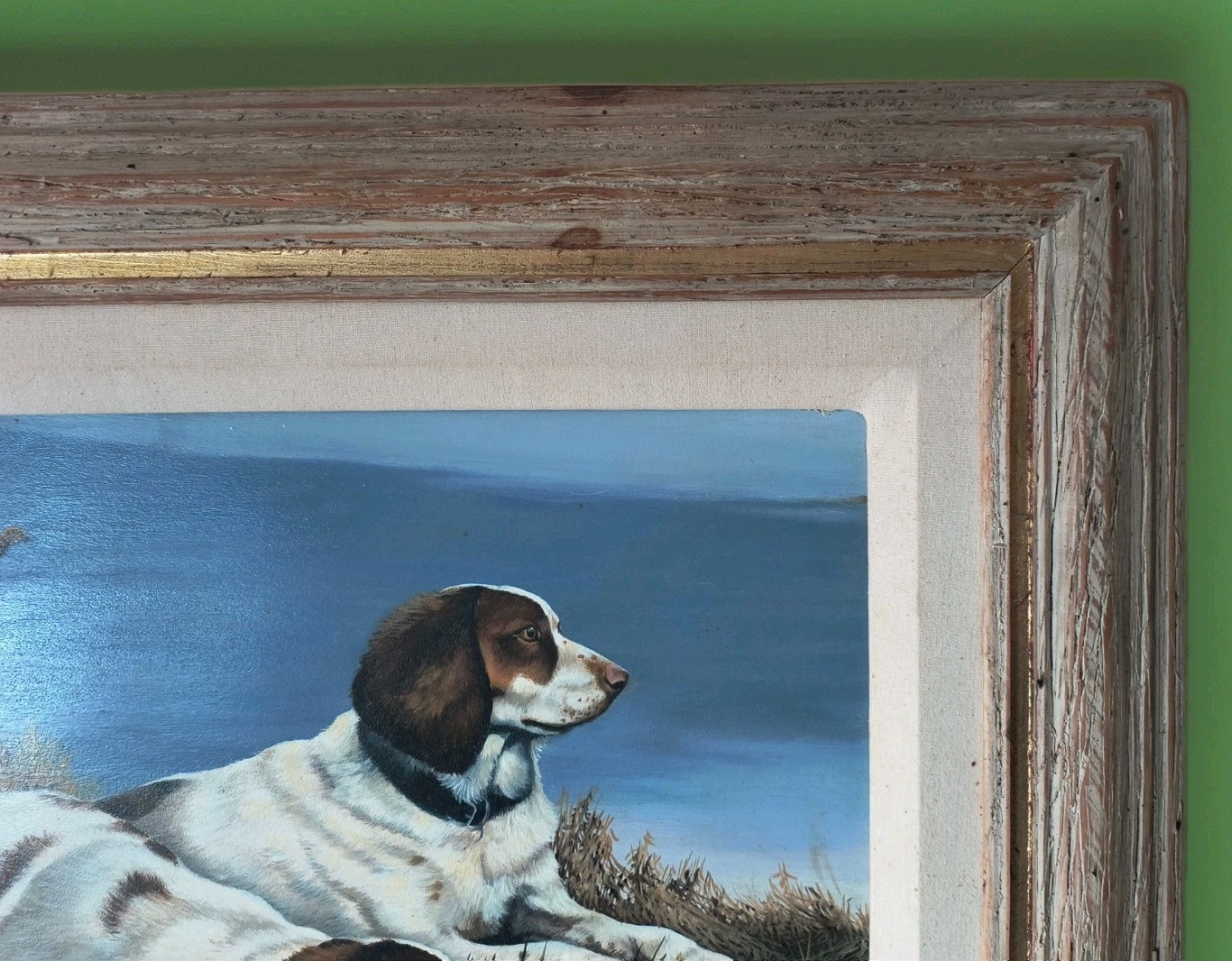 RON KLEIBER RESTING TIME Signed Acrylic Oil Painting, Hunting Dogs & Pheasants