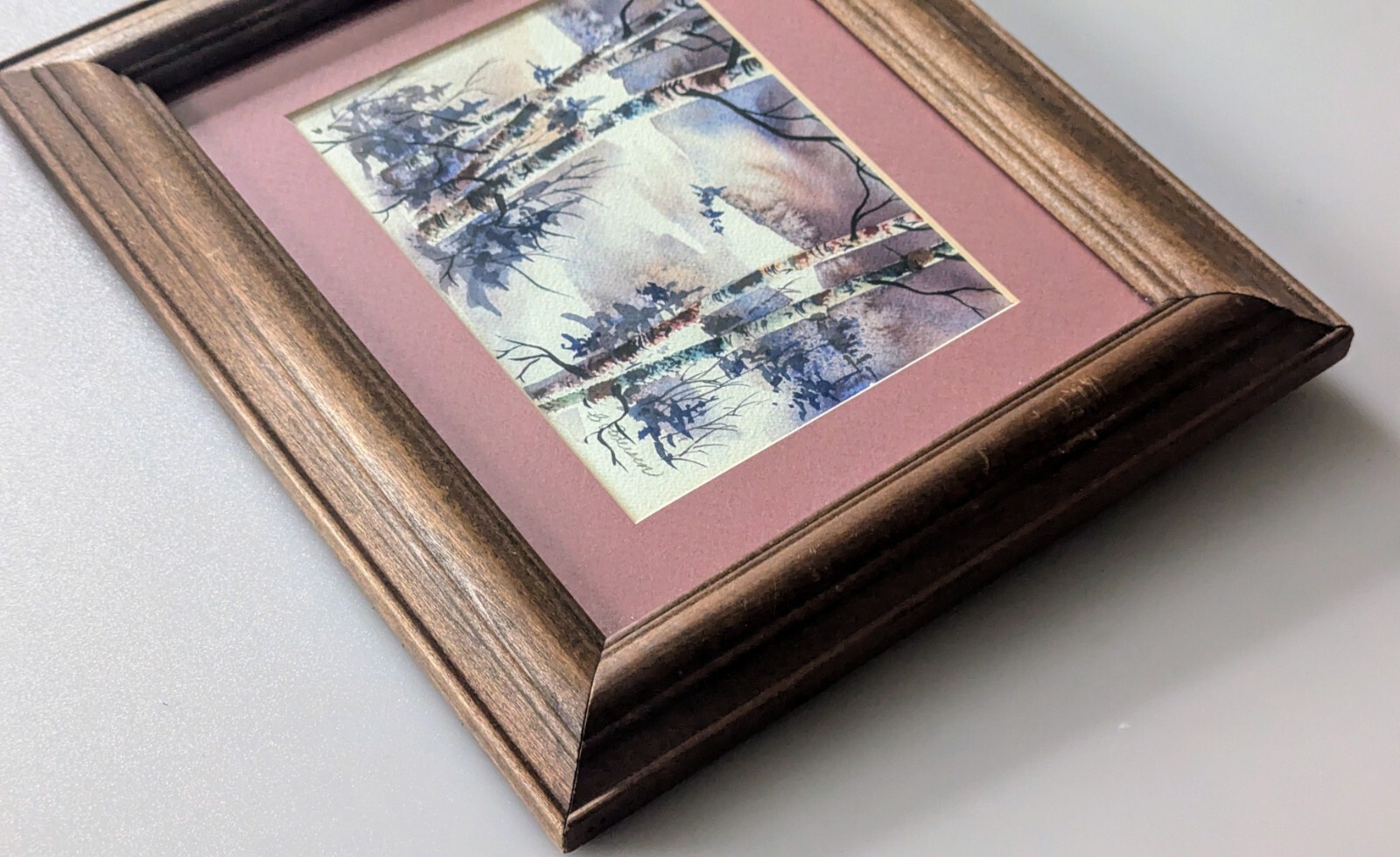 Vintage Framed Matted Signed Original Winter Landscape Watercolor Painting