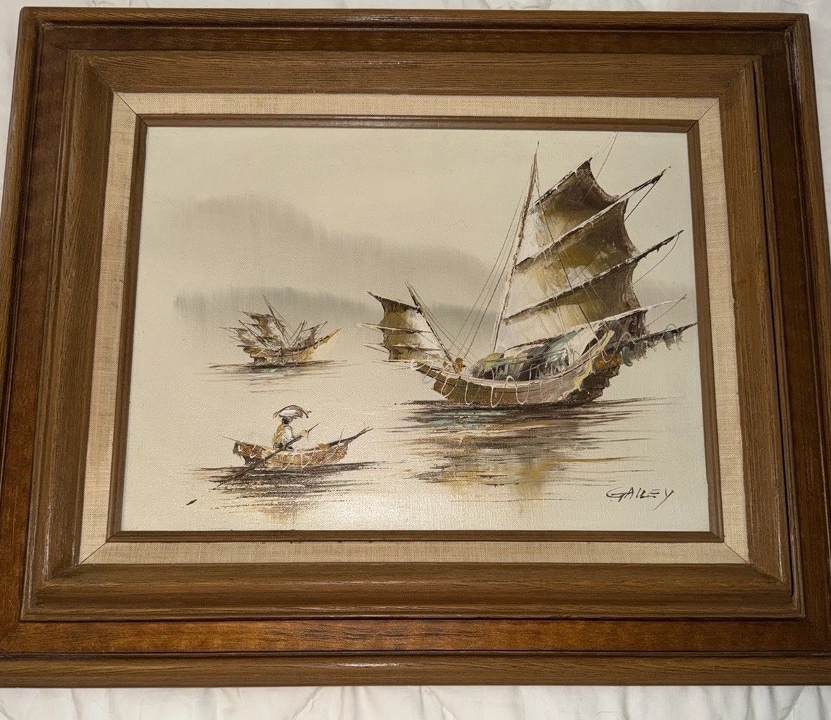 Vintage H. Gailey Signed Oil Painting Wood Linen Frame Stunning