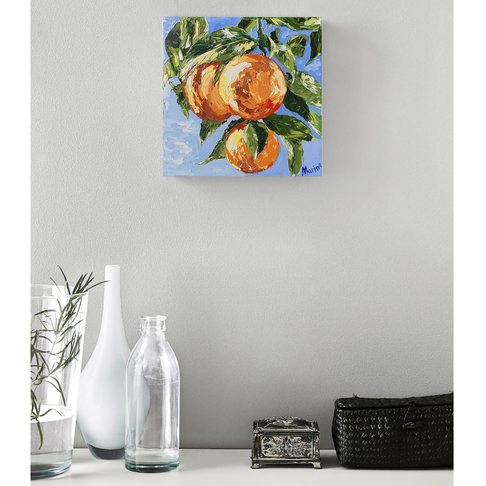 Orange Painting Tree Branch Original Art Citrus Fruit Still Life Small Vegetable