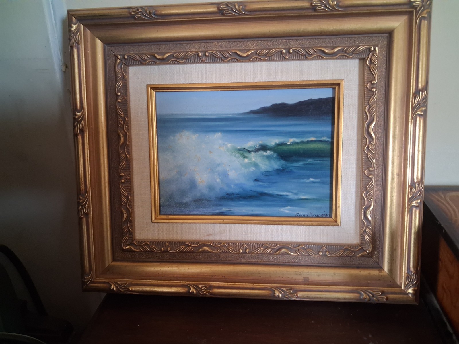 Silvia Mason Framed Realism Oil Painting Seascape Ocean Waves on Canvas