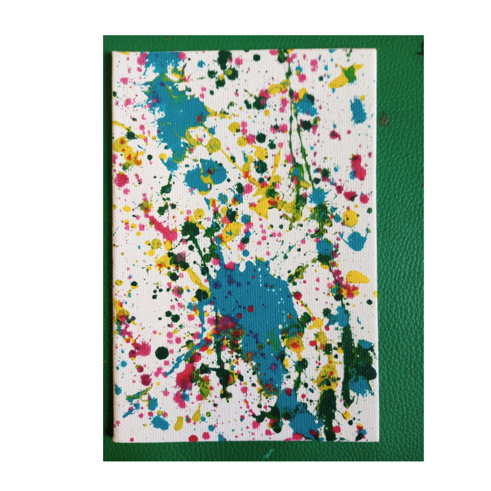 Abstract Blue Pink Yellow Green Acrylic Painting on Small Unframed Canvas