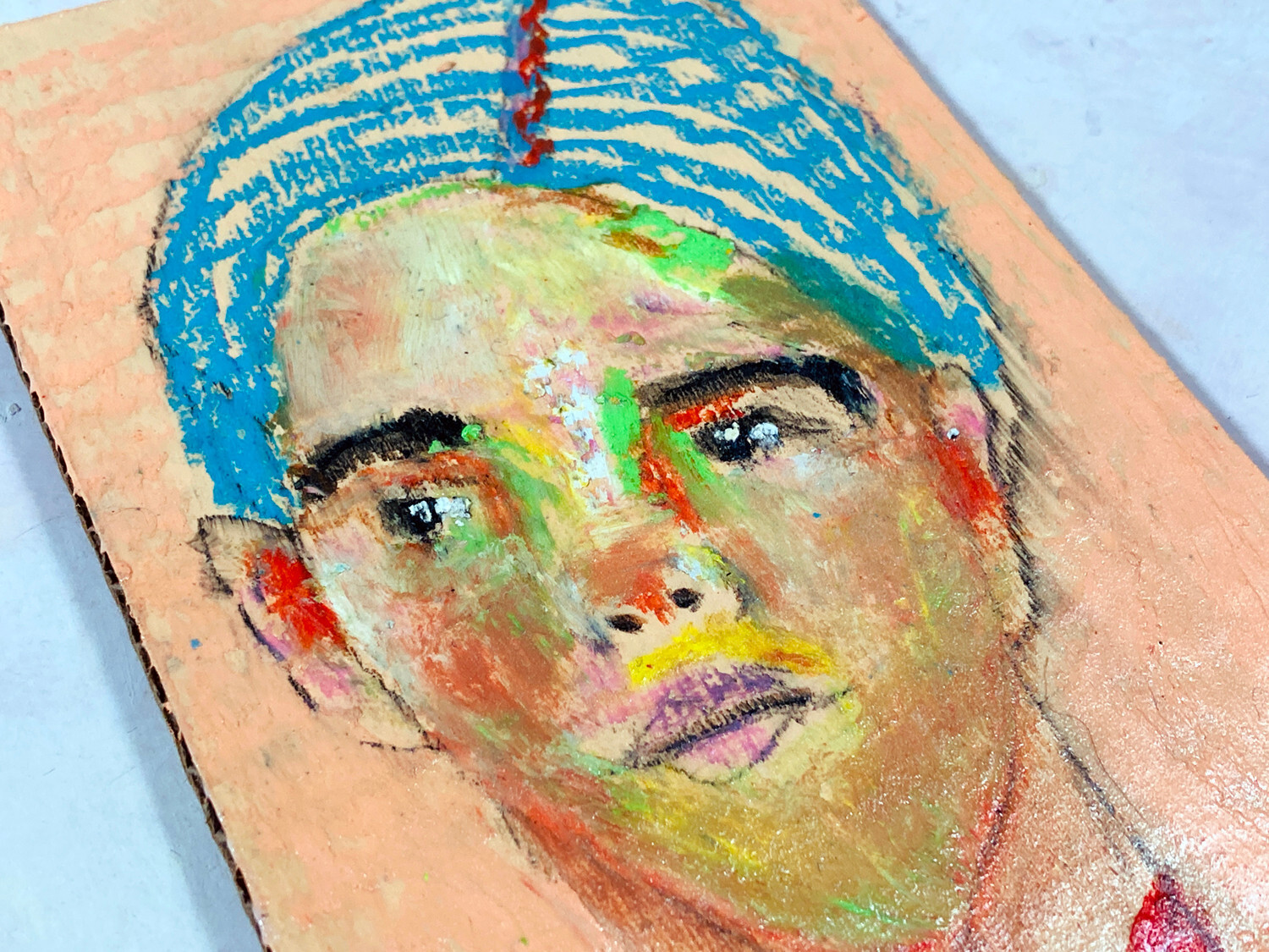 Woman Portrait Painting 4×6 Naive Original Affordable Expressive Teal Wall Art