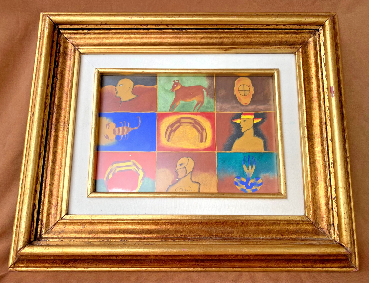 Listed Mexican Artist Soid Pastrana Original Painting Ex Cond Faces & Scorpion