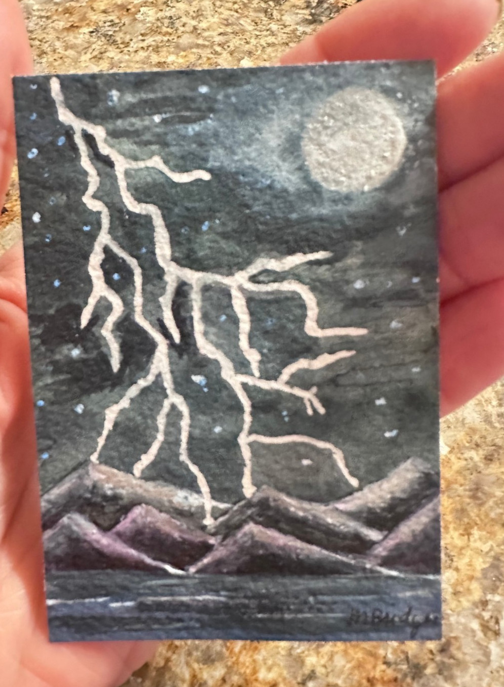 ACEO ORIGINAL Tiny Art Handpainted Watercolor 2.5 x 3.5 «Lighting Storm»
