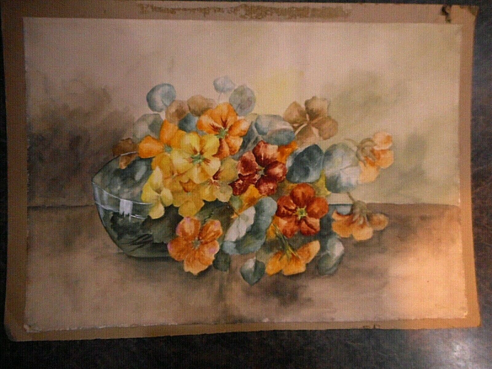 Vintage Watercolor Floral Flowers Unknown Artist Great Farmhouse Flea Market