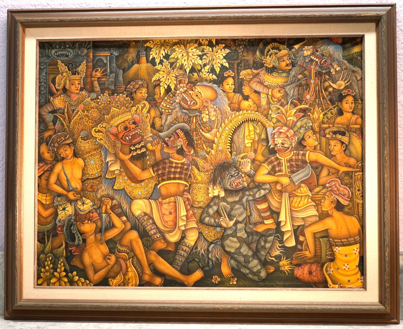 Vintage Peliatan Festival Ubud Bali Balinese Fine Art Painting Artist Signed