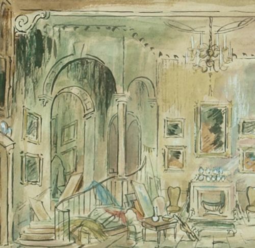 Cecil Beaton Watercolour Theatrical Set Design c1951 for Landscape w/ Figures