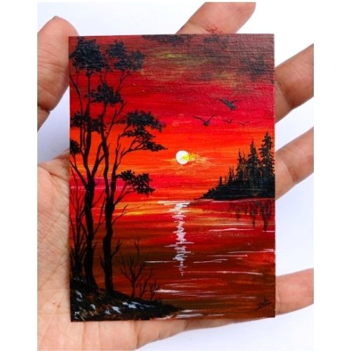 ACEO Original Landscape Nature Tree Sky Pop Art Card Acrylic Hand Painting NEW