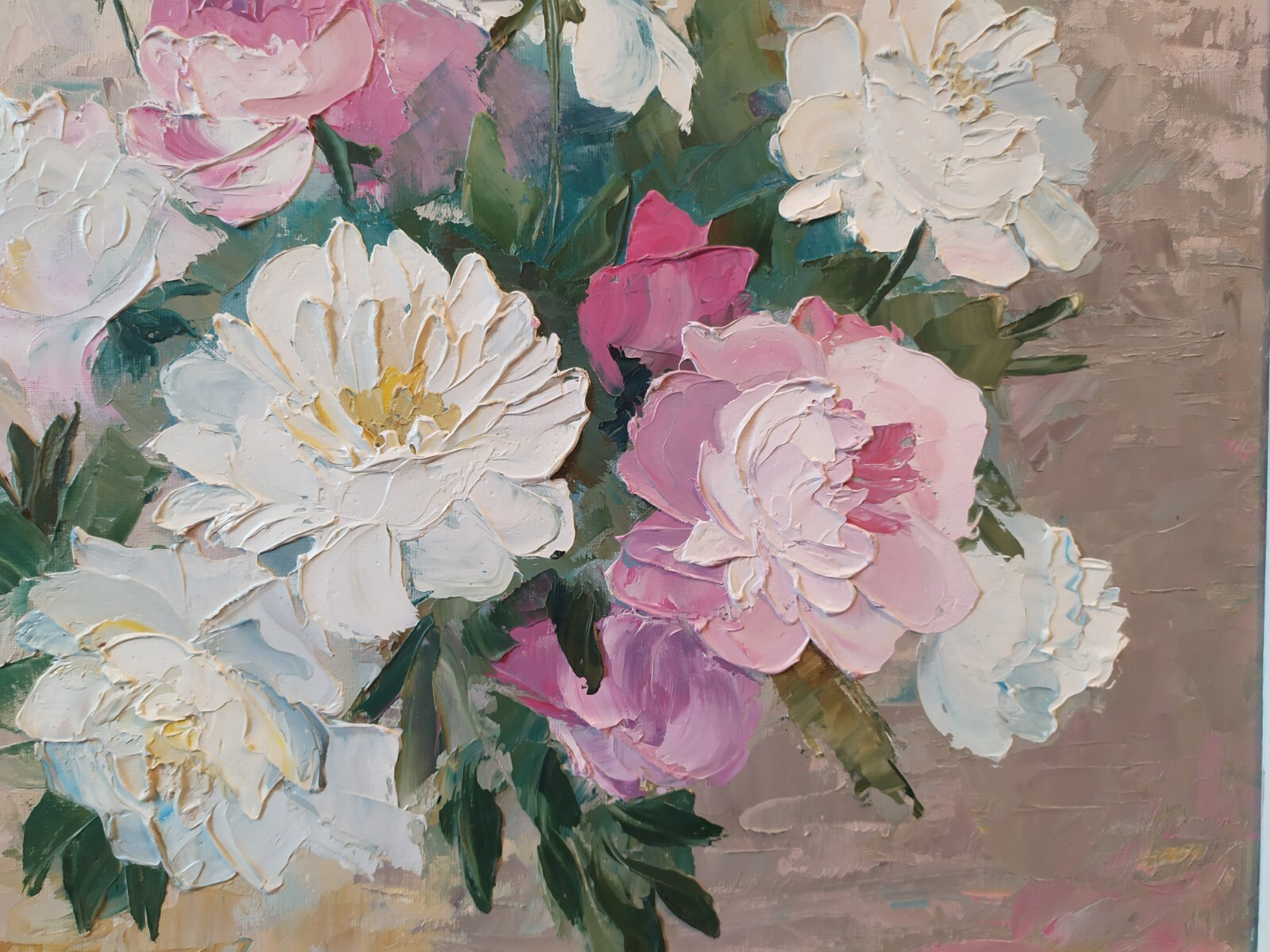Original oil on canvas painting Pink flowers peonies floral artwork 16×20″