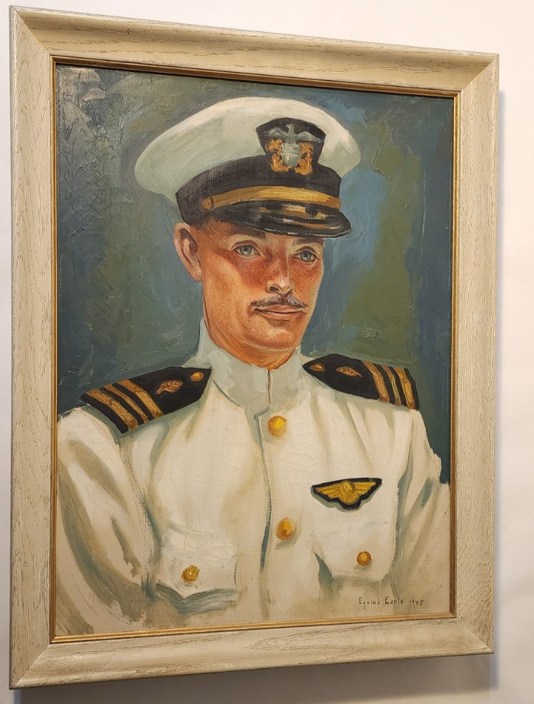 DISNEY ARTIST EYVIND EARLE ORIGINAL OFFICER PORTRAIT 1945 WWII ERA PAINTING