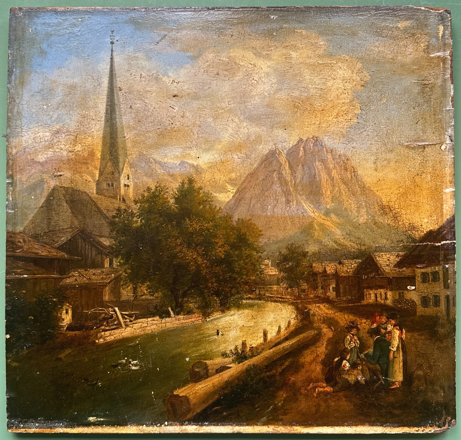Garmisch Partenkirchen, Bavaria, around 1850, oil on wood in need of restoration