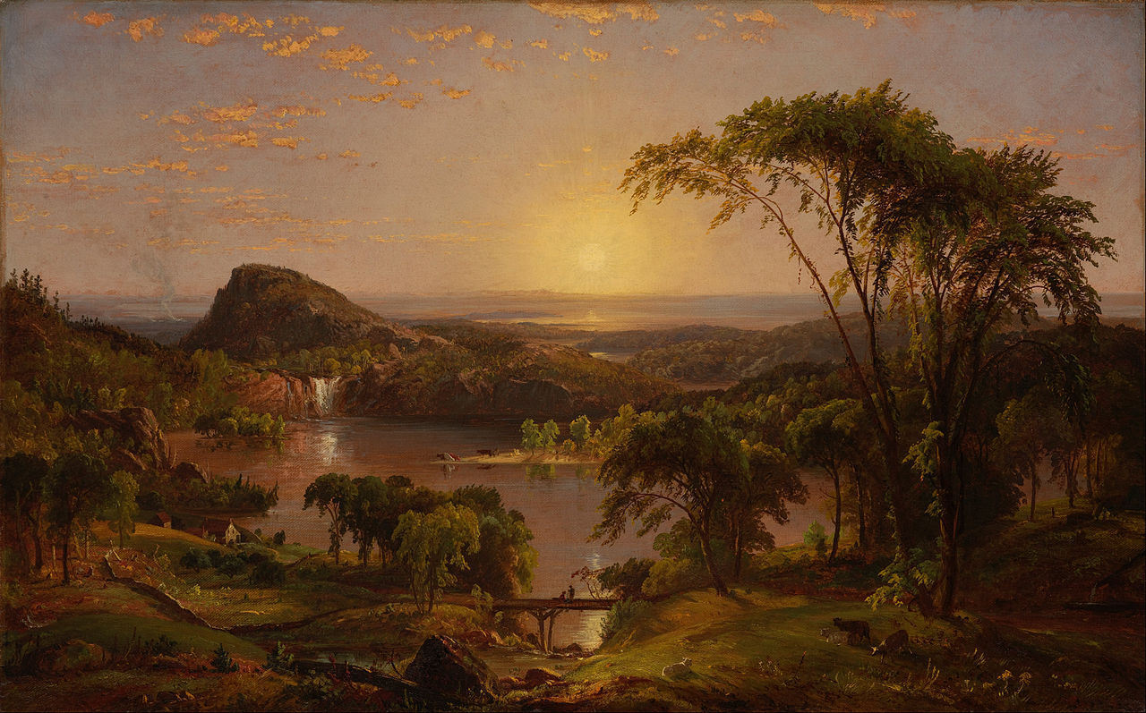 Oil painting Cropsey Jasper Francis Summer Lake Ontario nice sunset landscape @