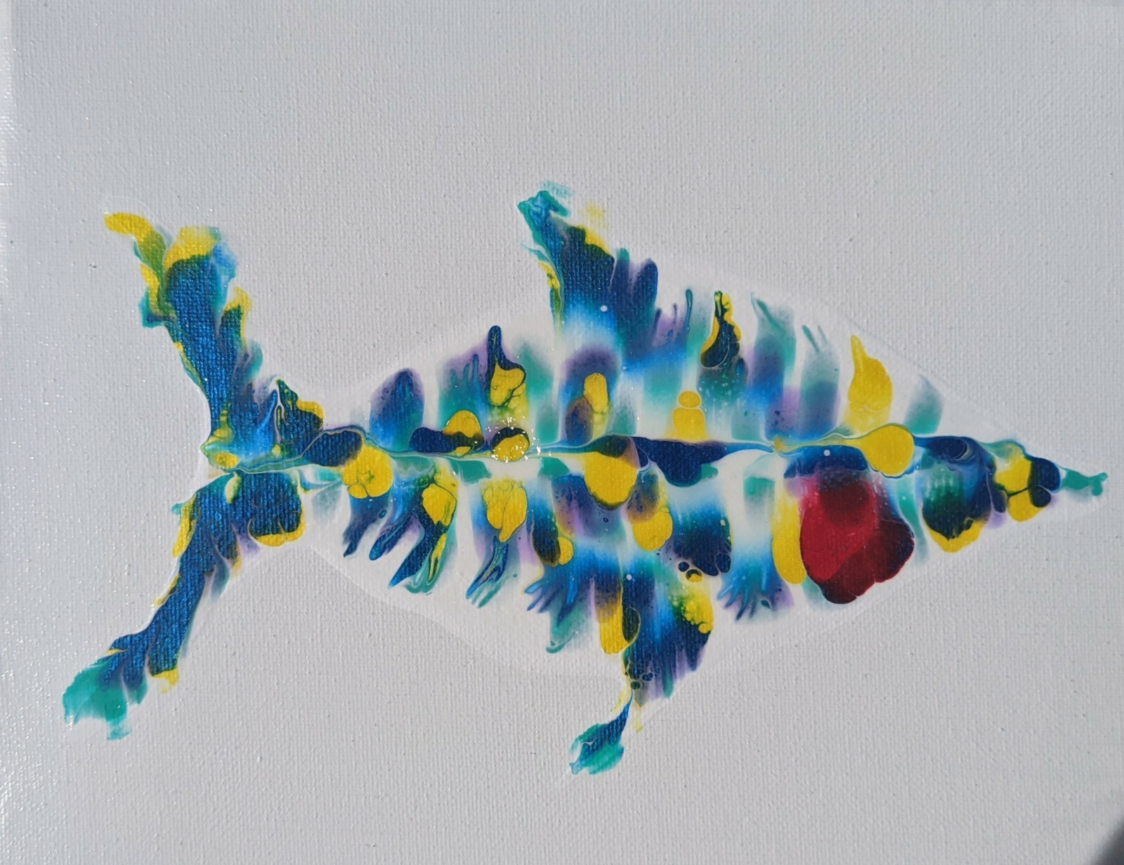 Artisan Original Acrylic Pour Art of Fish, 8×10 Canvas, Titled Speedy, Metallics