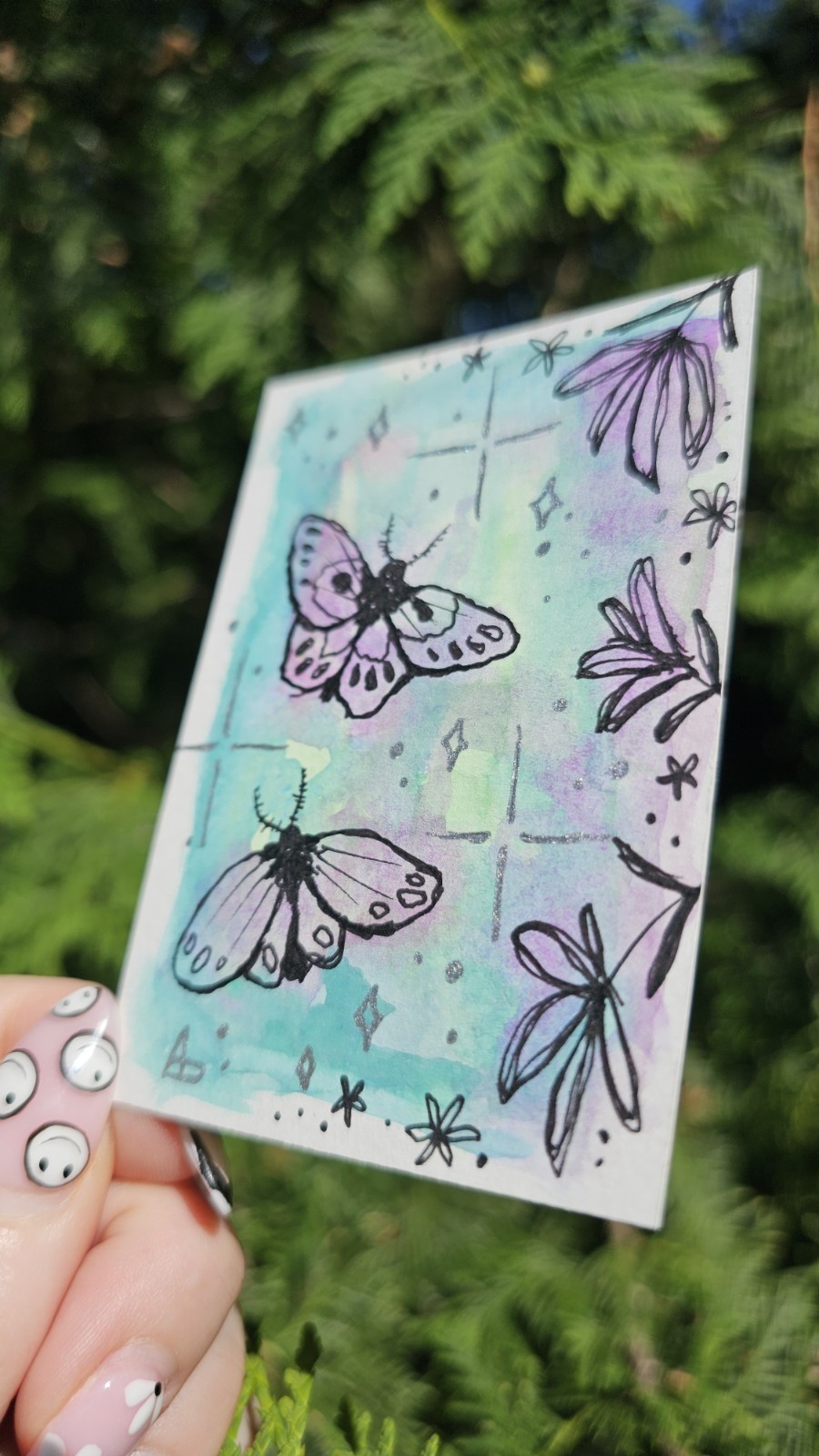 ACEO Purple Moth Exercise 2.5×3.5 Mixed Media Original Ashley Dean Art