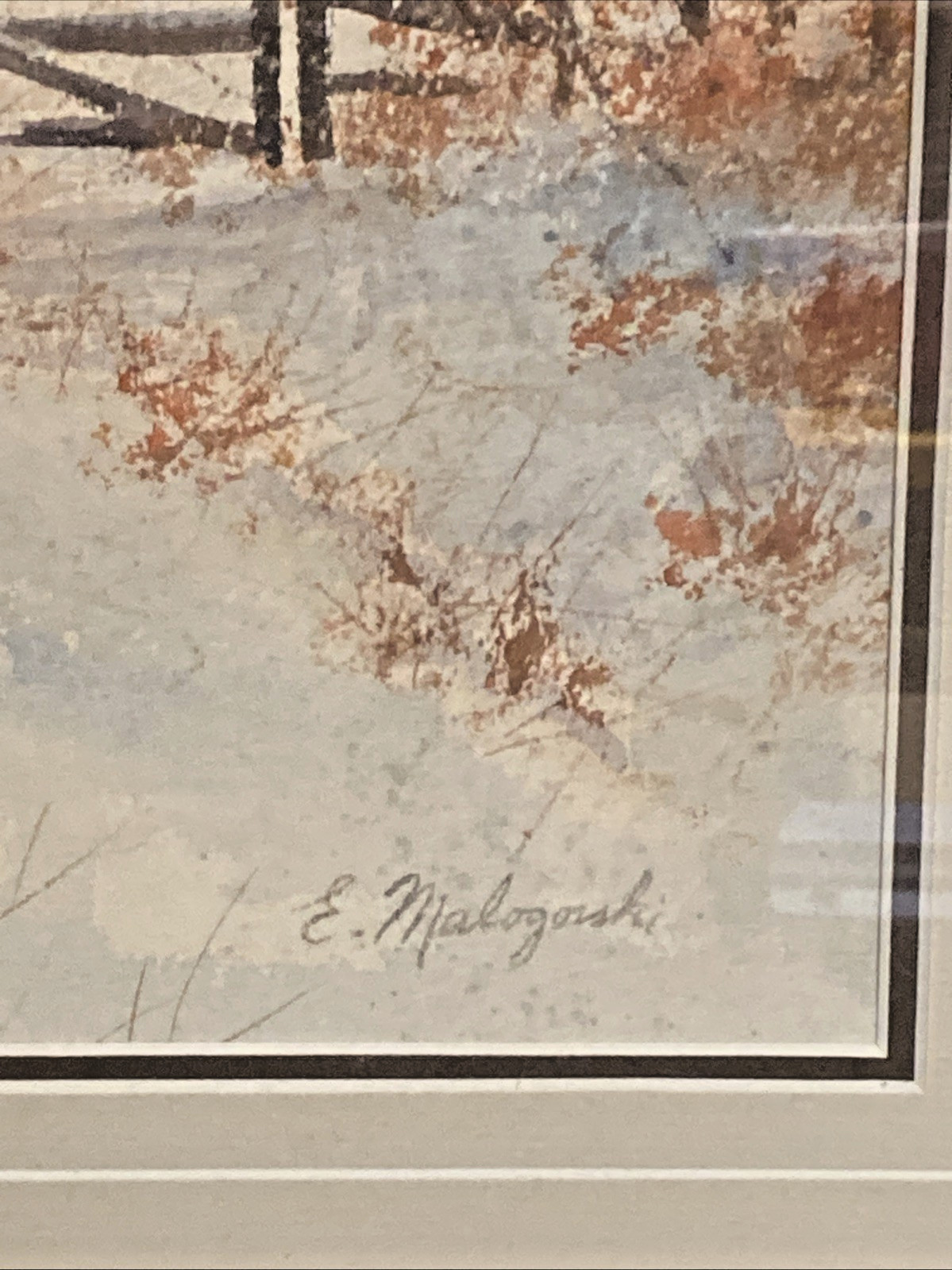 Winter Farm & landscape framed lithoghraph by E. (Emerick) Malogorski 29″ x 22″