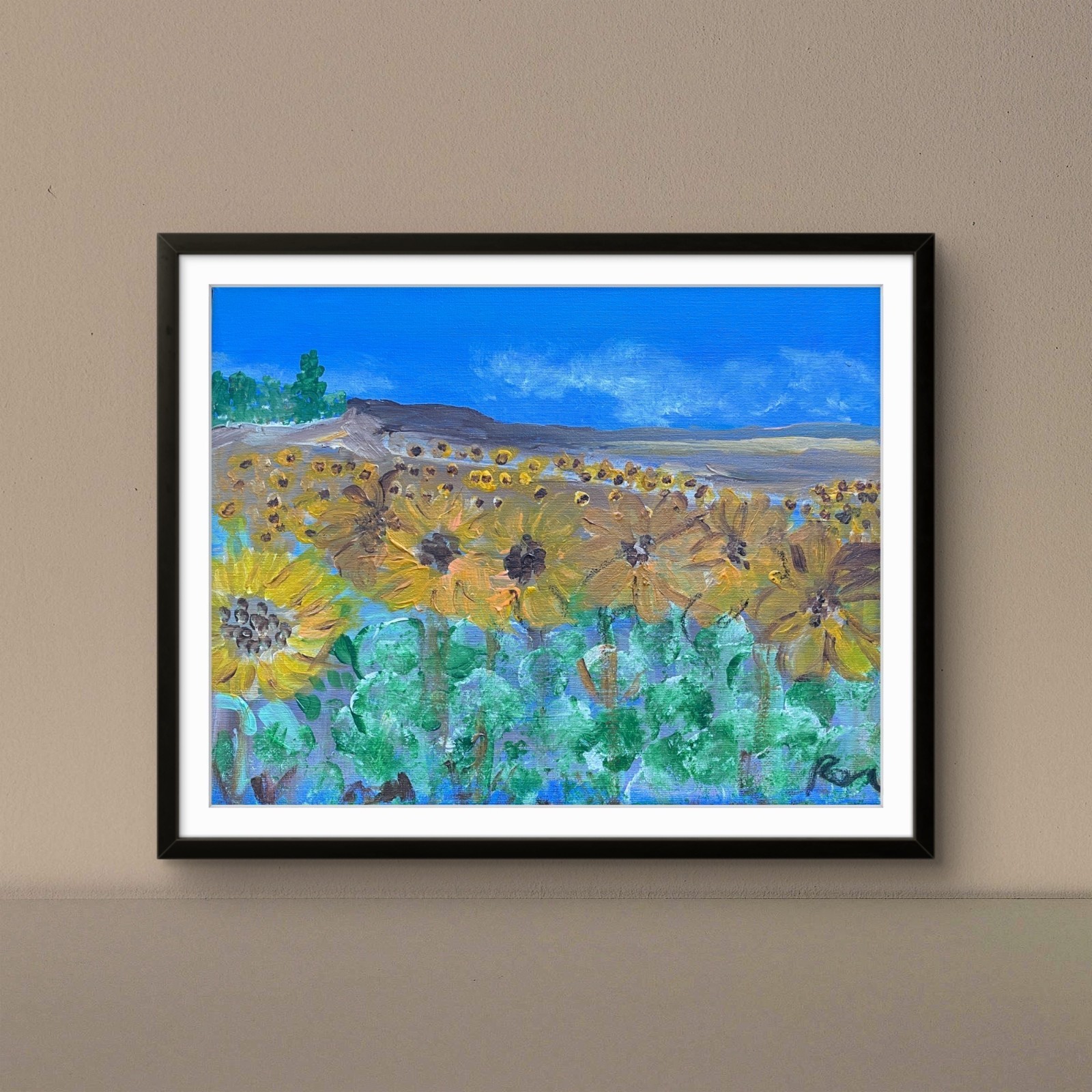 Peaceful Field Summer 11 X 14″ Charcoal Acrylic Paint Canvas Impressionism