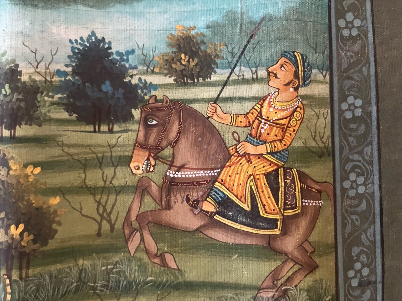 Rajasthani mughal painting on silk like material. Rare!!