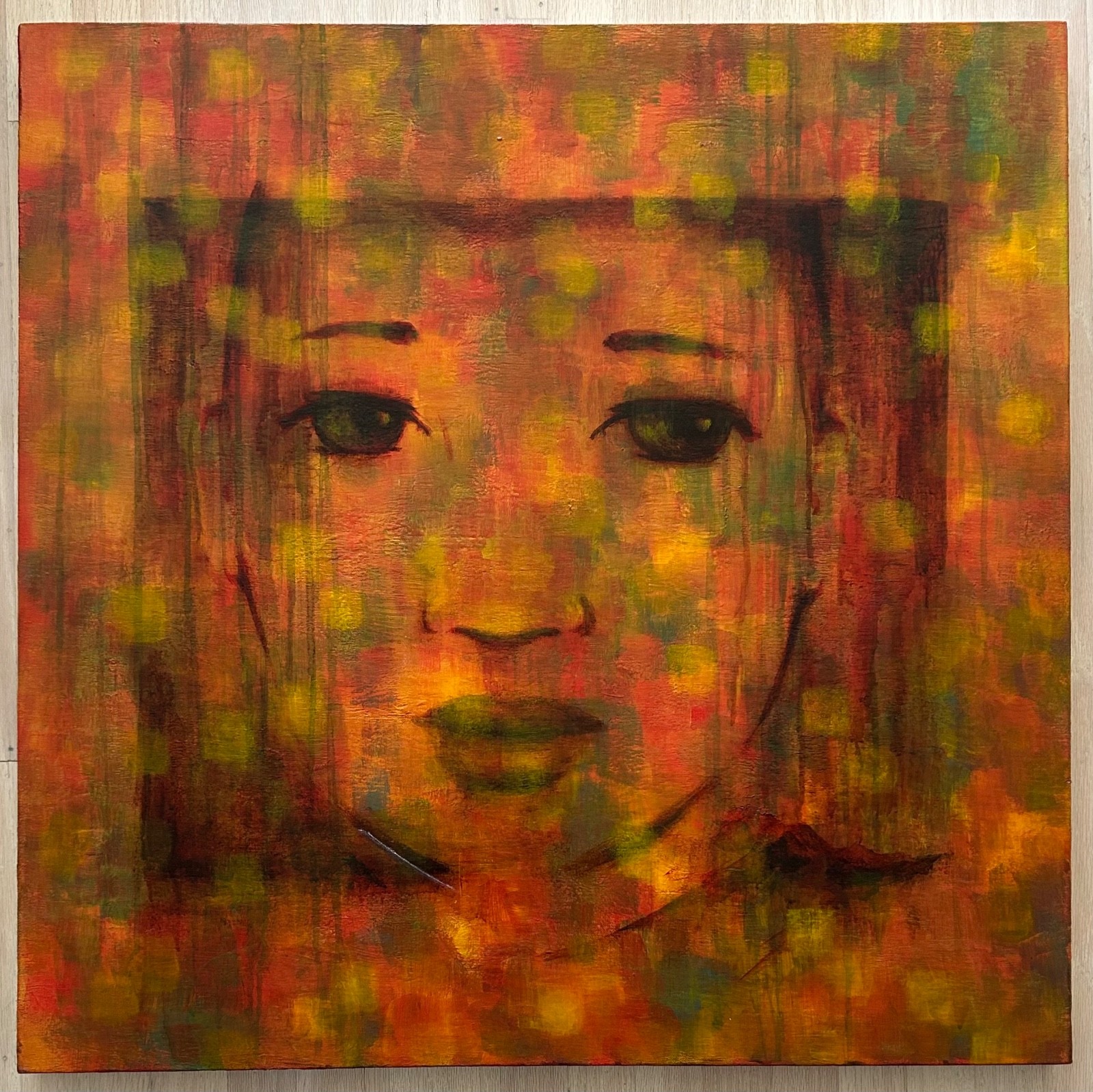 Karen Zilly – original, signed acrylic on canvas painting Buddhist Monk – 2006