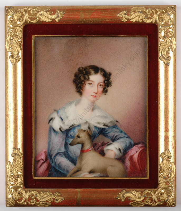 Frederick Harding (exh.1814-1857) «Portrait of a Lady with Dog» miniature (m)