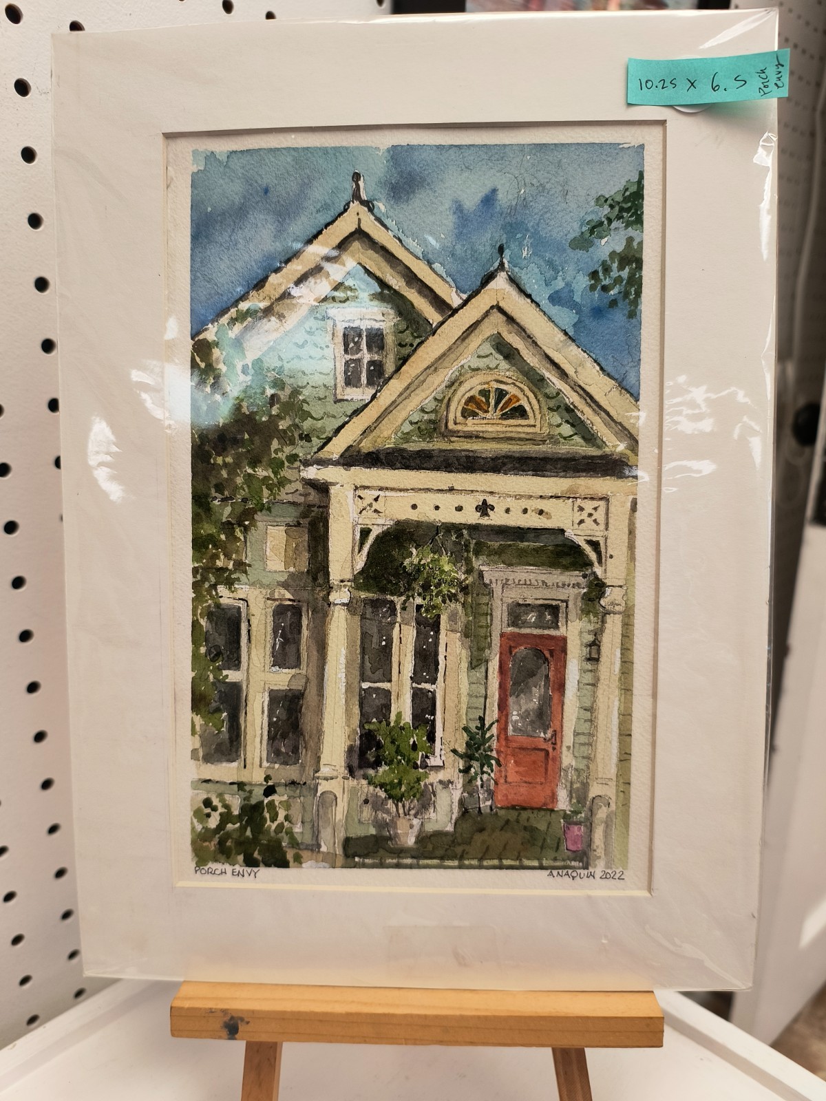 watercolor original signed art by Adrian Naquin «PORCH ENVY» 10.25 X 6.5 IN