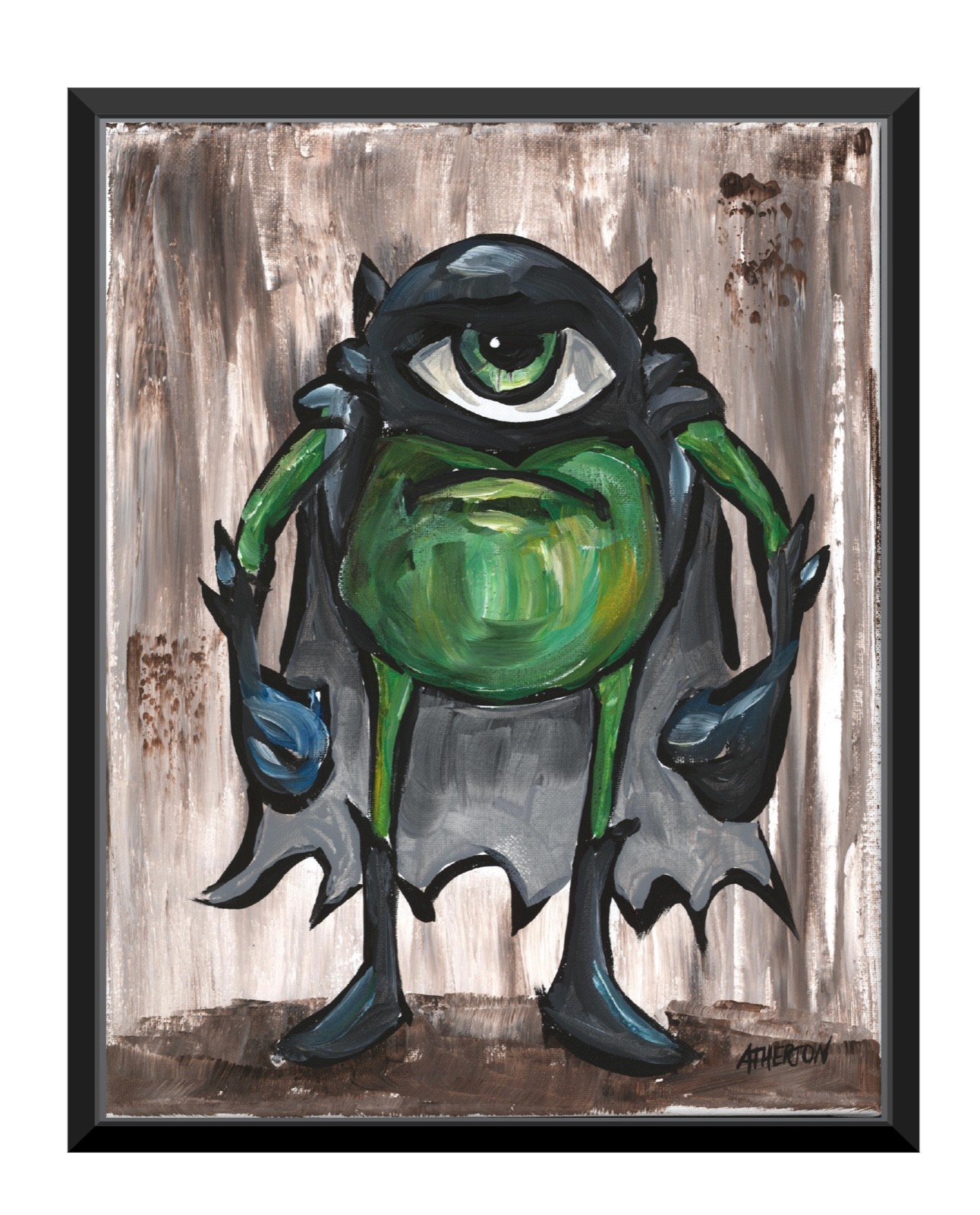 Atherton 11×14 Original Pop Art Monster inc Painting «Batman Mike» hand signed