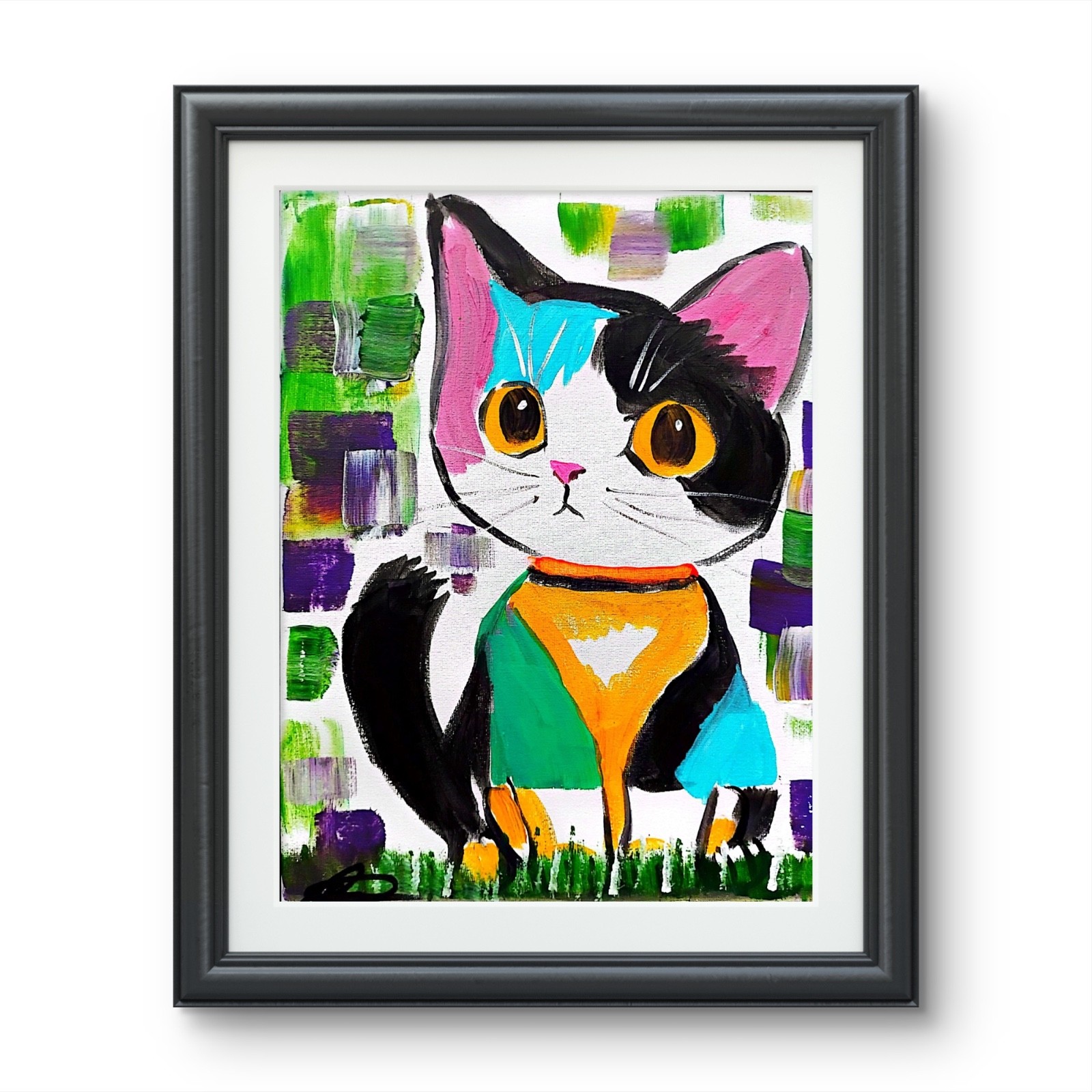 Original art 14×11 Kitty Cat Expressionist Original Painting canvas