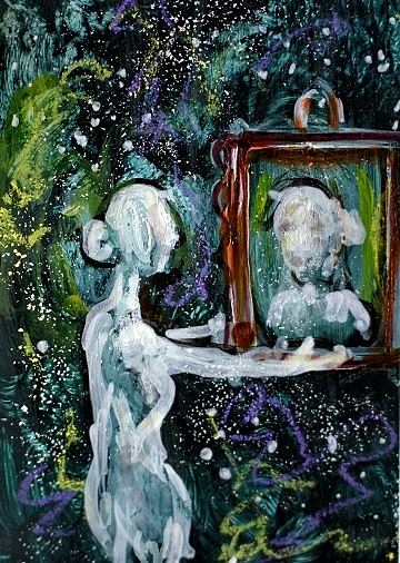 ACEO Original Painting Divine Energy Soul Union Self Conscious Mirror Love ART