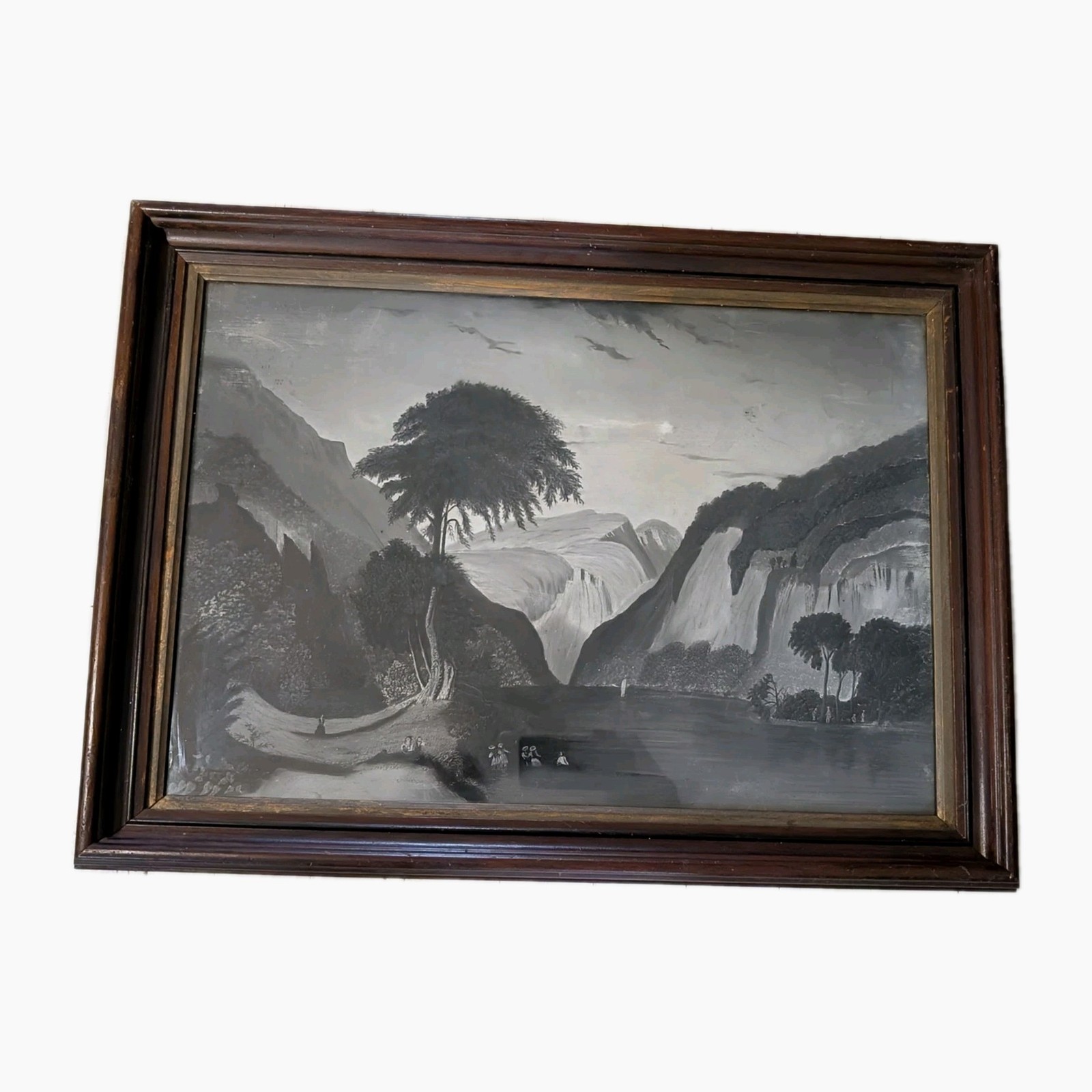 Rare c 1850 Folk Art Charcoal Painting by Benjamin Damon Concord, New Hampshire