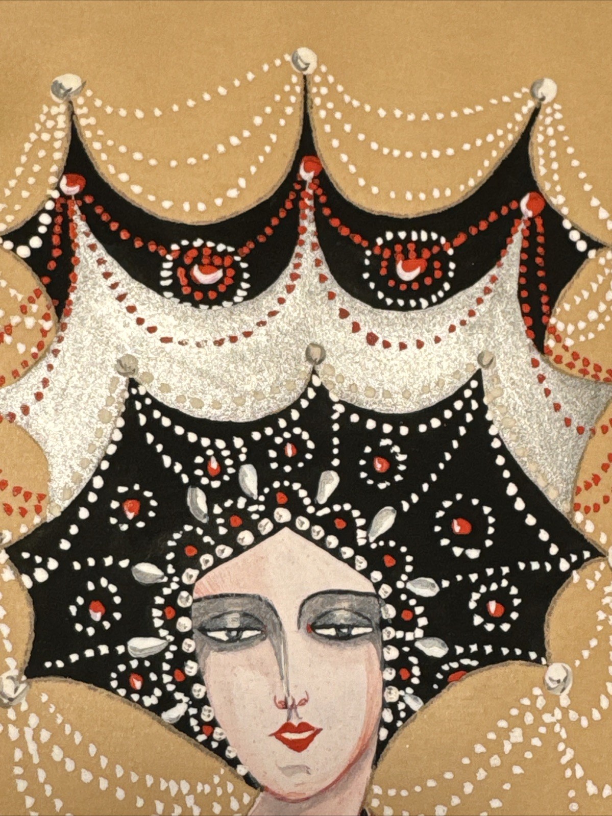 Antique Portrait Painting Woman Female Model Art Deco Fashion Illustration 1926