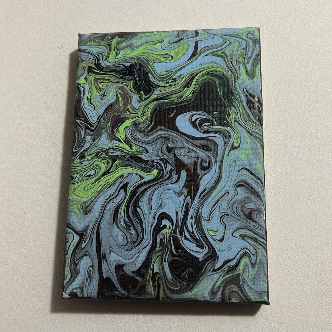 Abstract Green Blue Black White Acrylic Painting on Canvas, Small
