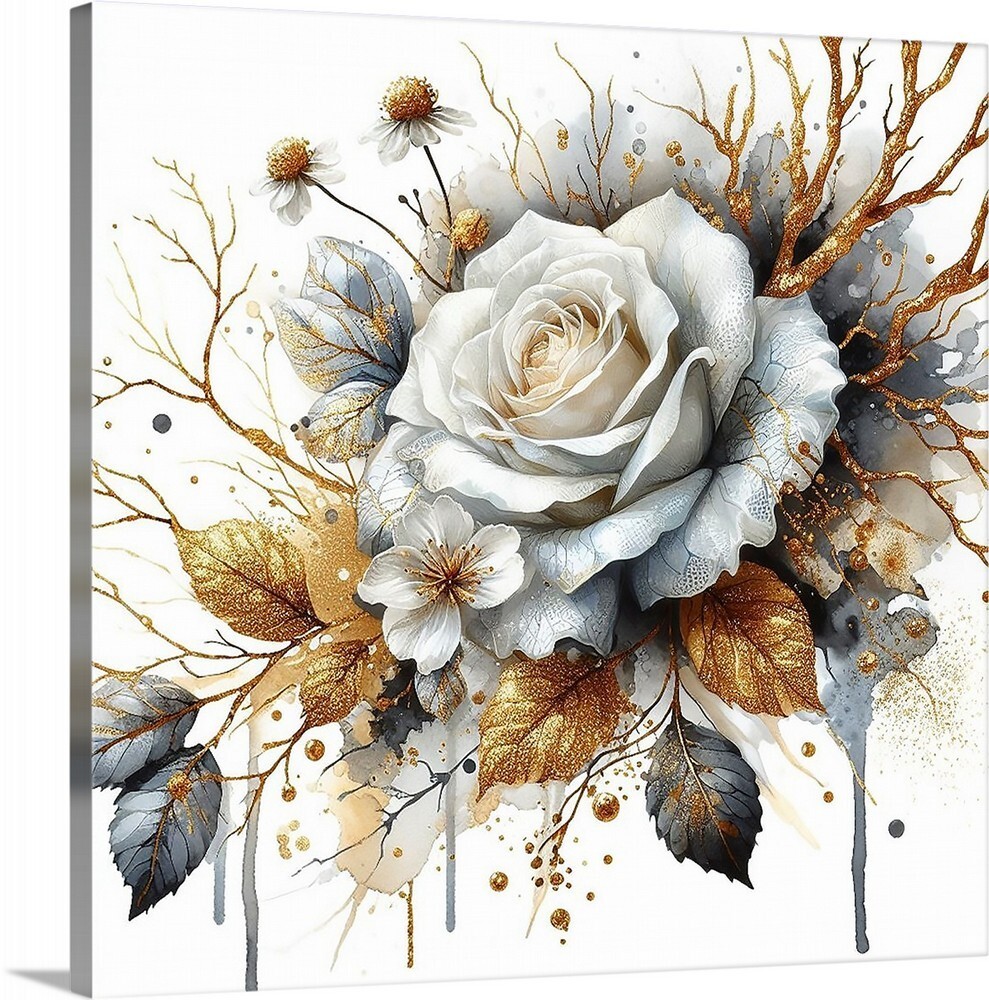 White Rose Floral Flower Art Painting Gallery Canvas Wrap Soft Wall Art