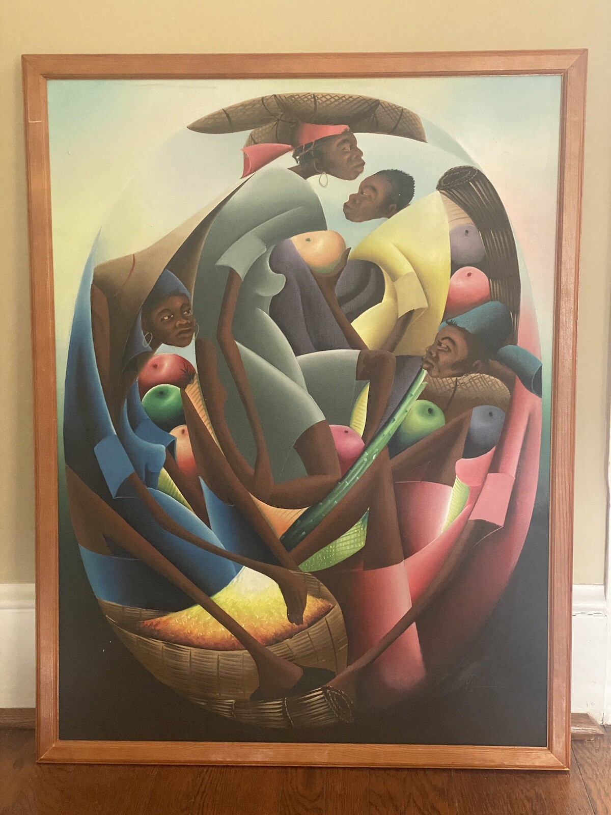 Haitian Original Signed Art Jacques Louissaint female figures fruit 25×33 in