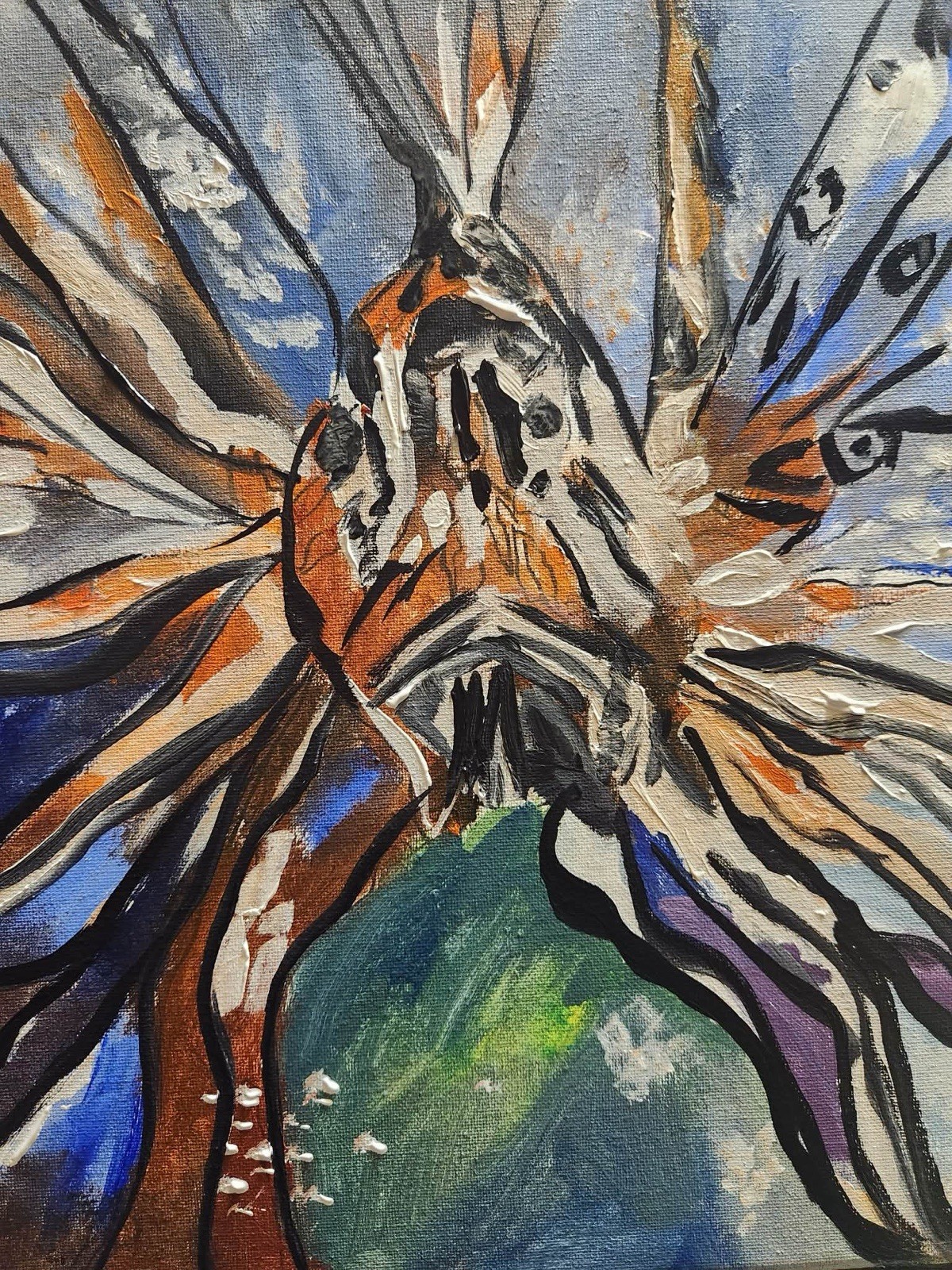 Abstract Fish Impressionistic Original Wall Art 14X11 Canvas Acrylic