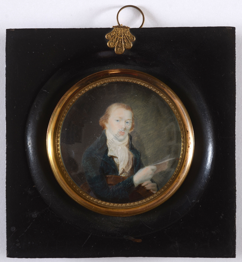 Louis Abel (fl. 1792/1801) «Gentleman with a letter», fine miniature, ca. 1795