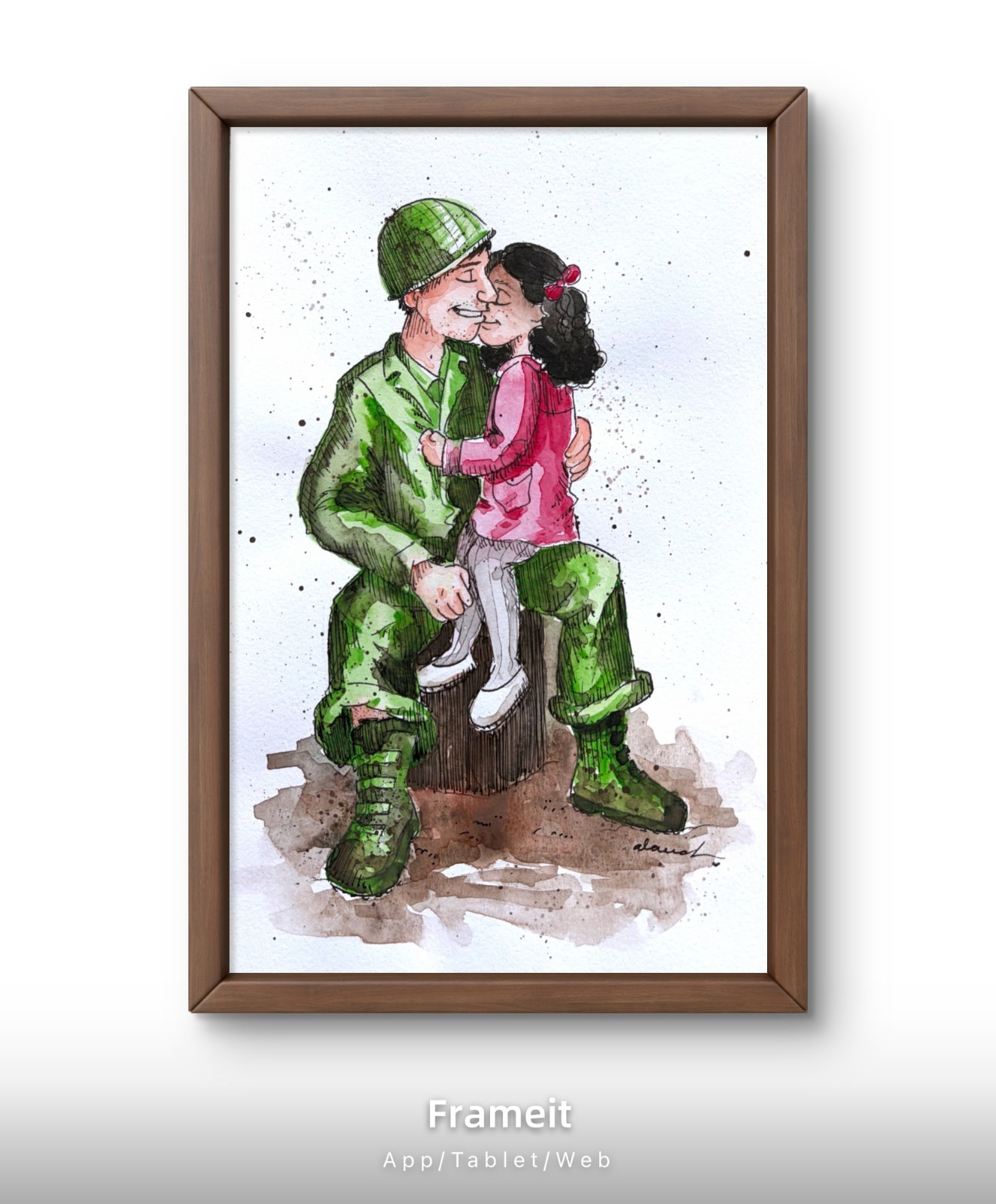 Original Daddy’s Home Gouache Painting by Alannah Dyer- Art 5.5×8.5 in Army Navy