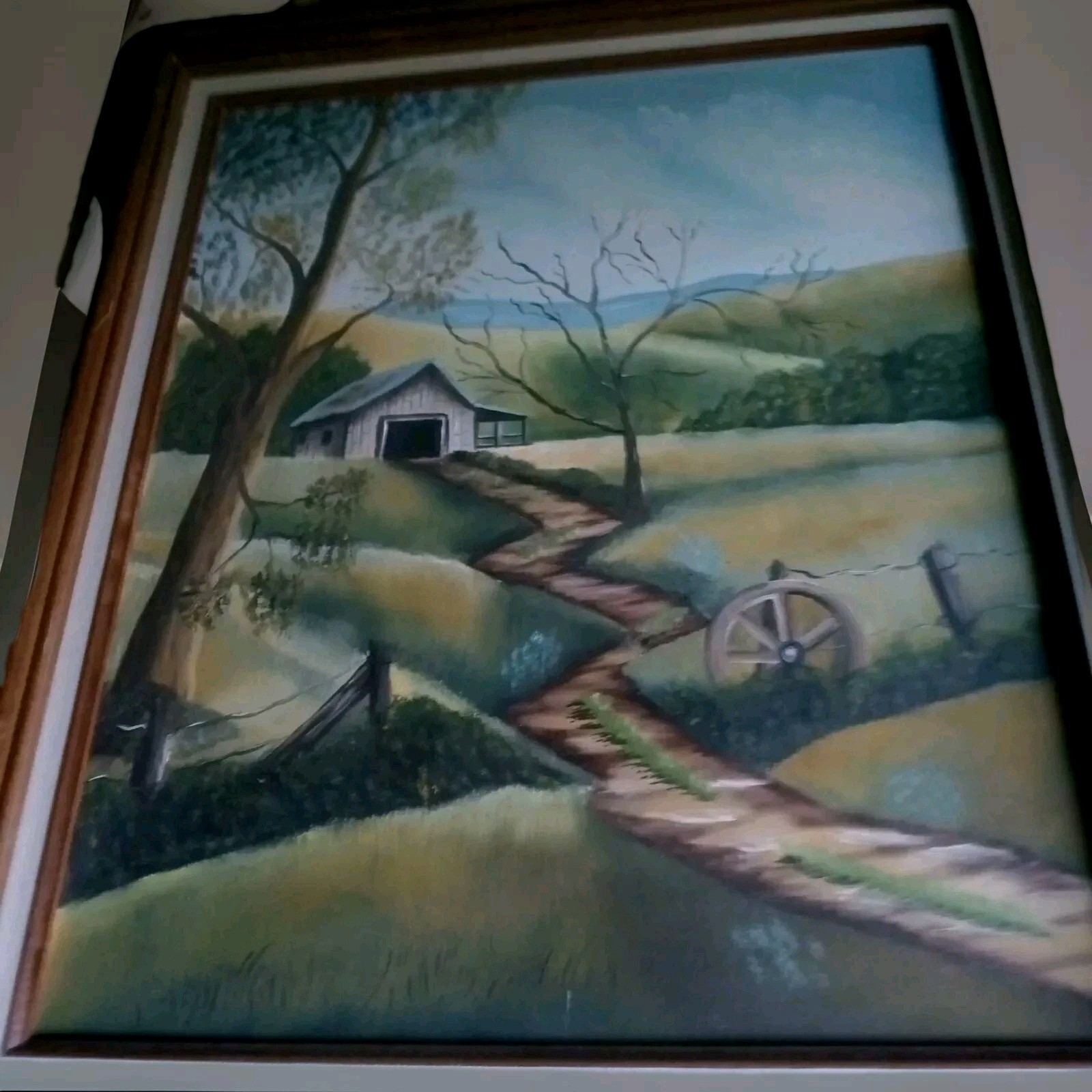 Vtg Barn Folk Art Rural Country Landscape Unsigned Original Acrylic On Canvas