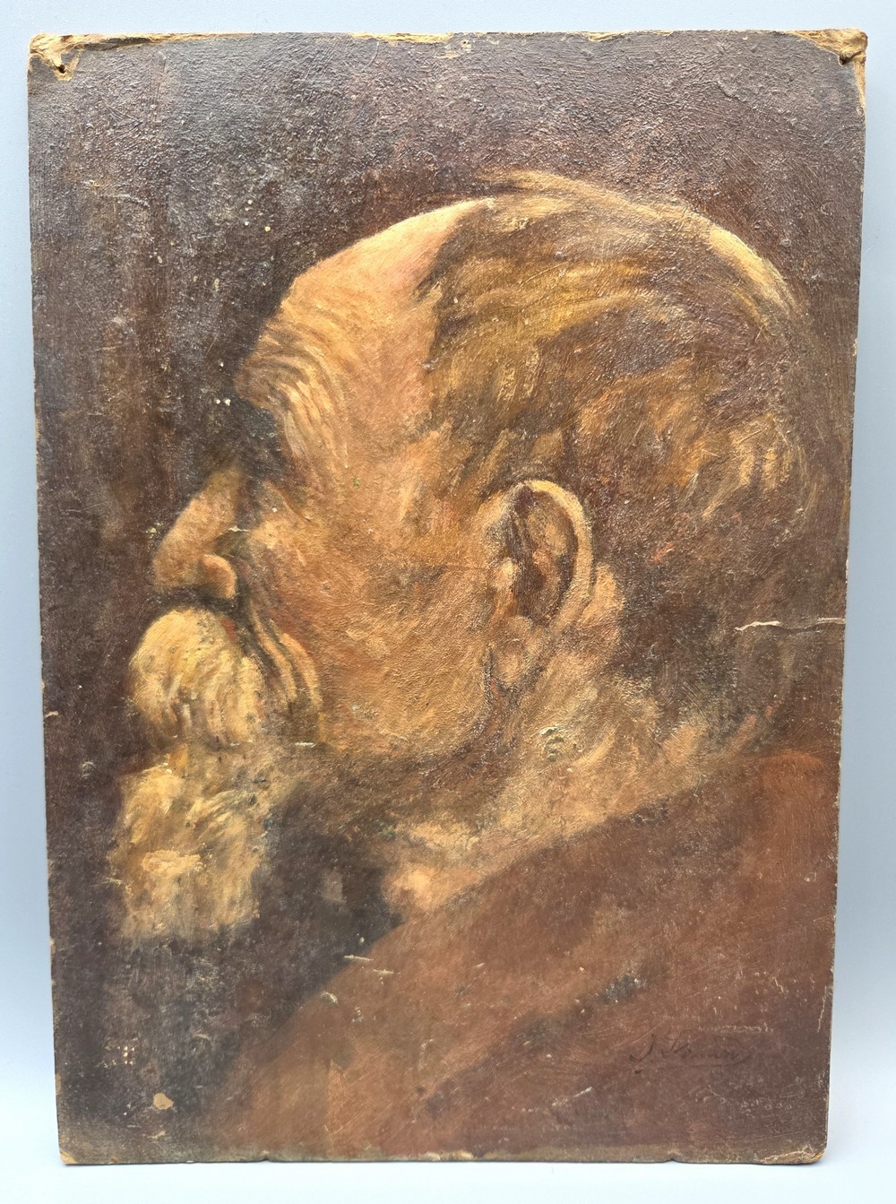 High Quality Antique Oil Portrait of Elderly Man Signed Painting 13×9″