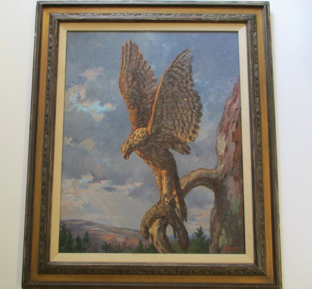 FOSTER CADDELL OIL PAINTING NATURE HUNTER BIRD MOUNTAIN DESERT LANDSCAPE FLIGHT