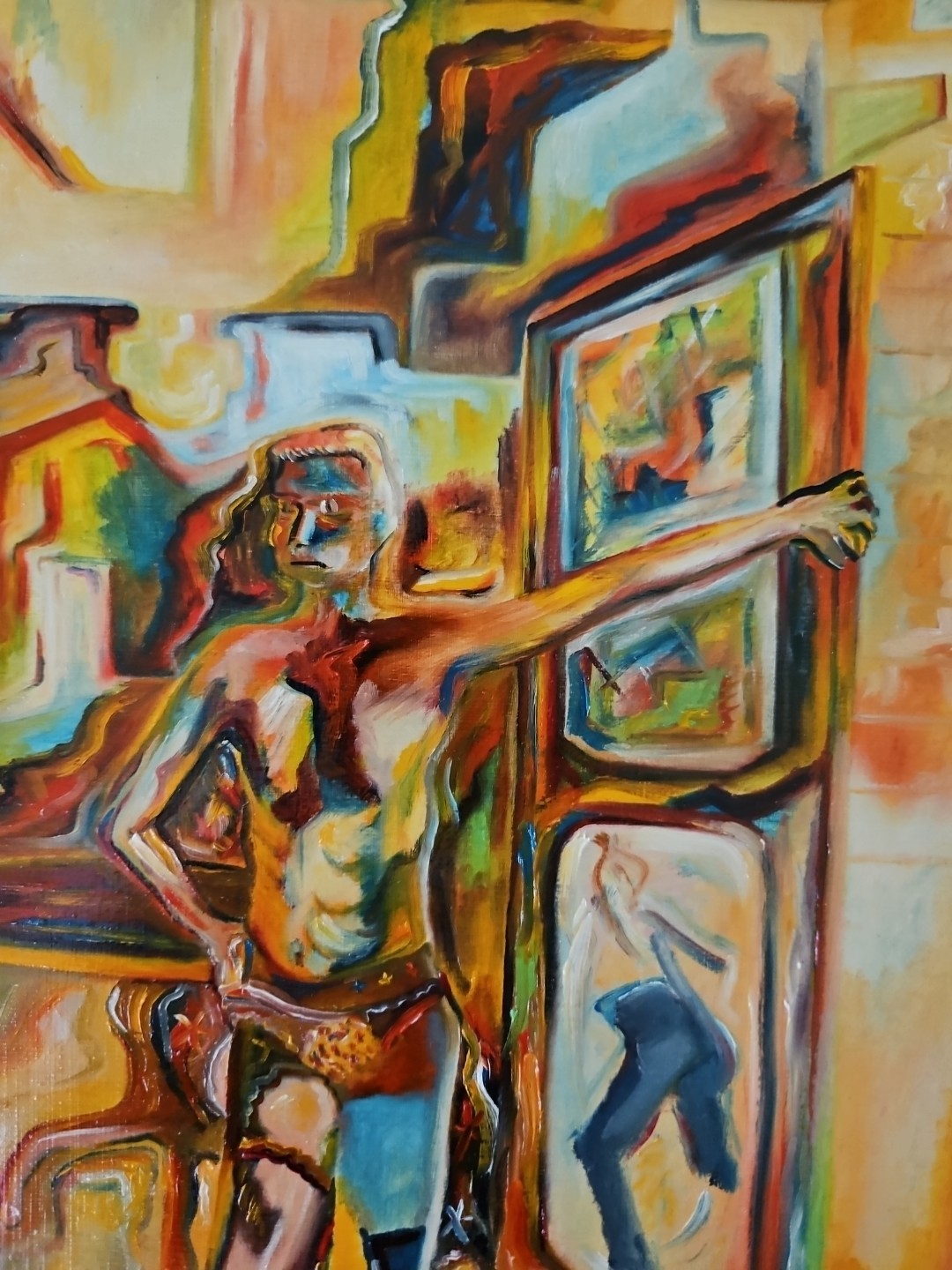 Original VTG 1985 Abstract Art Oil On Linen «Showboat» Framed Michael B.Stuart