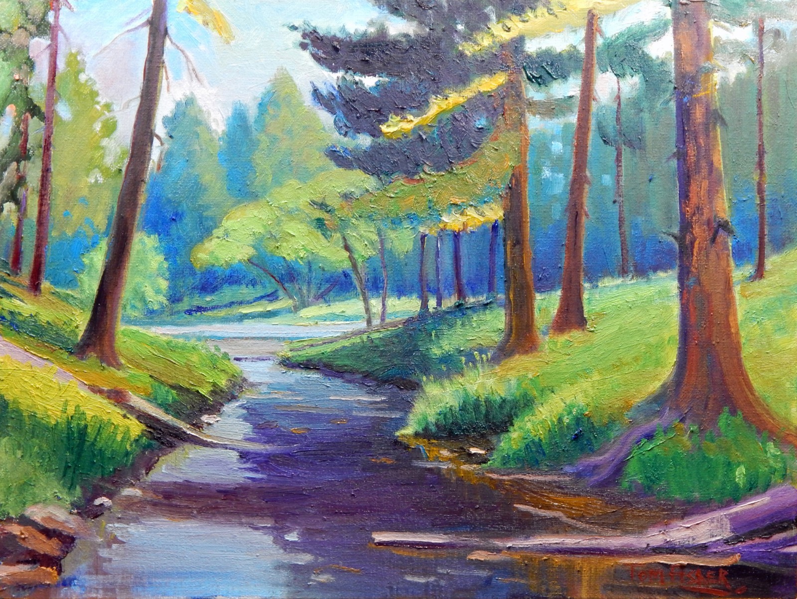forest trees river water realistic Impressionism oil Painting landscape