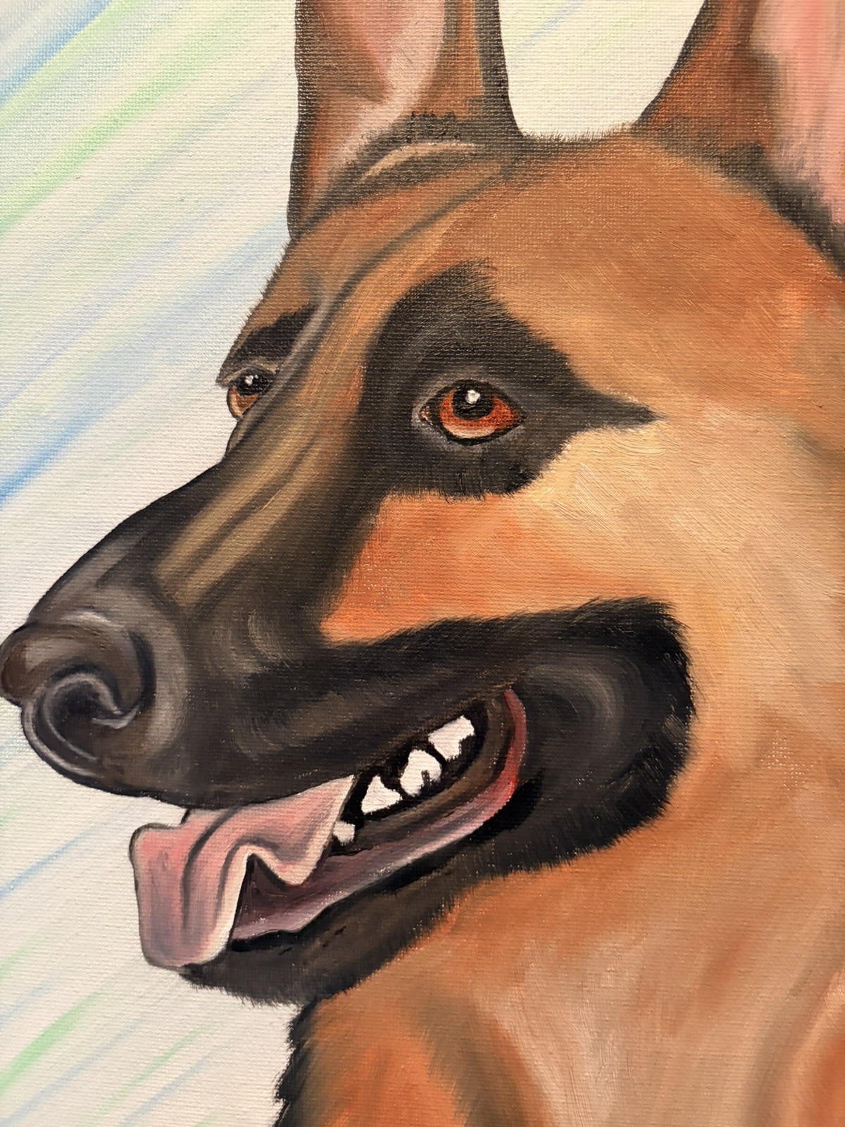 Original oil painting 11 x 14 inches handsome German Shepherd dog signed canvas