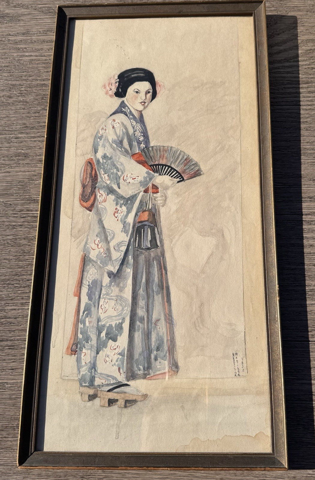 Exquisite Vintage Geisha Girl Watercolor Signed Madeline Madison 1922 Framed