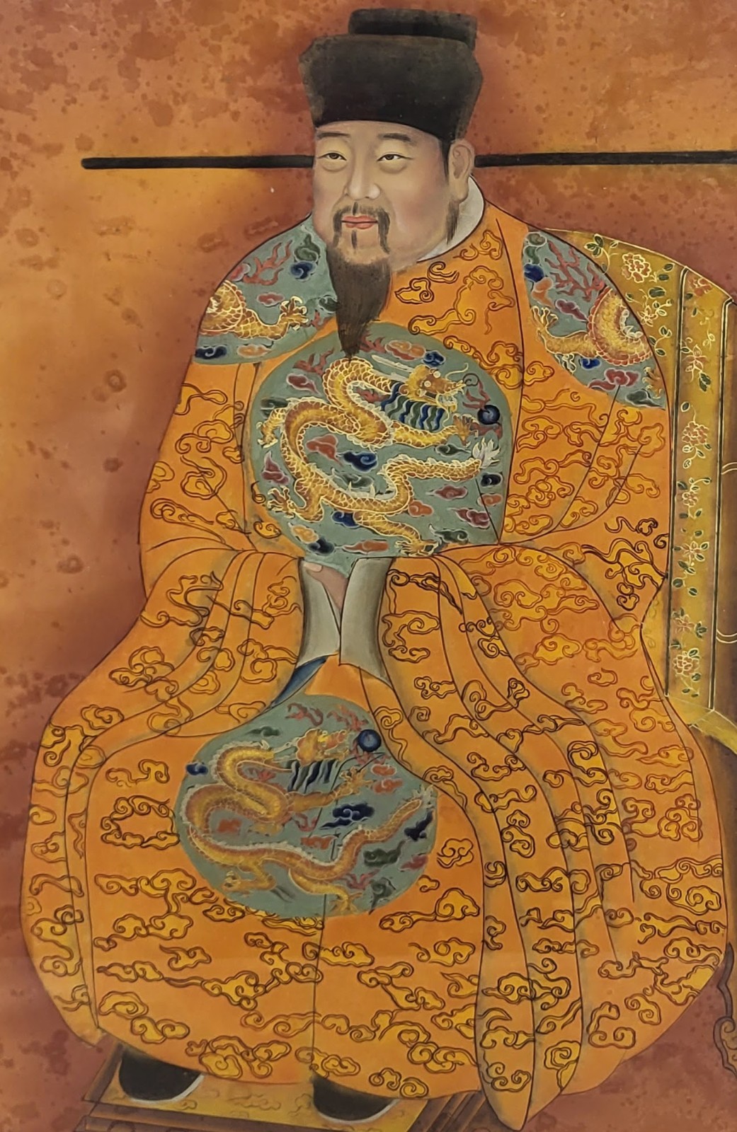 LARGE Antique CHINESE Asian Framed REVERSE PAINTING on GLASS – Emperor Hongxi