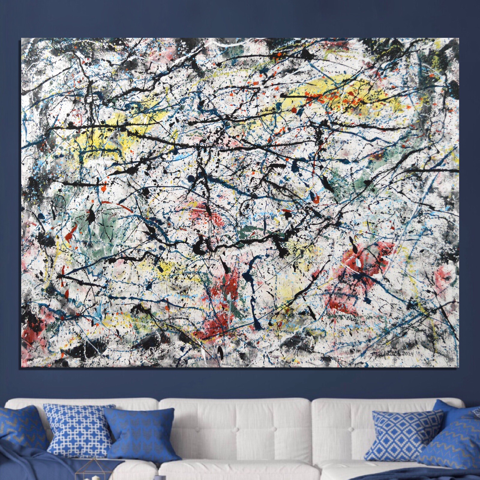 Pollock/Richter style Professional Painting 81” X 62”(6ft 9in)Abstract Modern XL