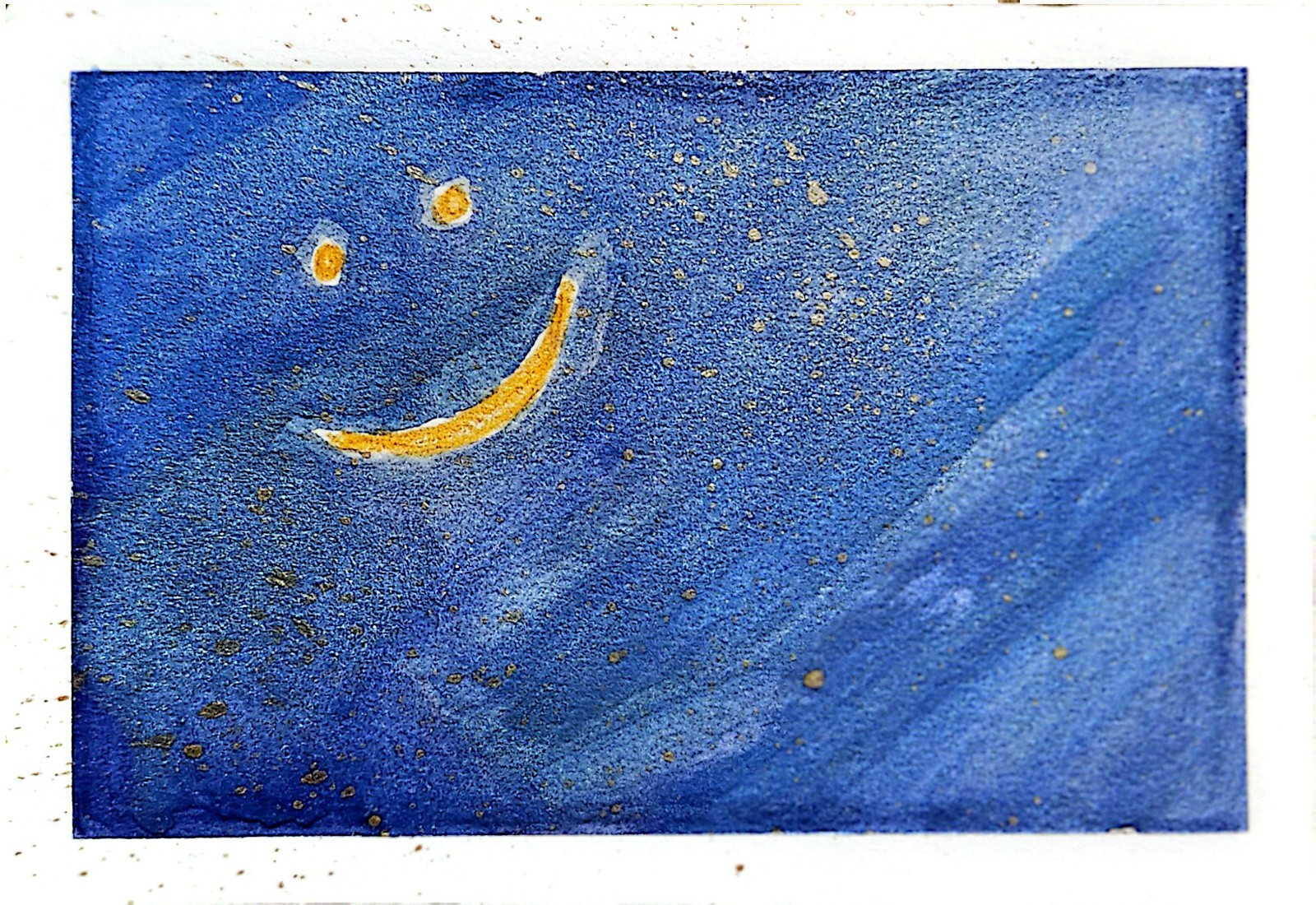 Moon Meets Venus And Jupiter Astronomy FaceExpressionist Original Watercolor 5×7