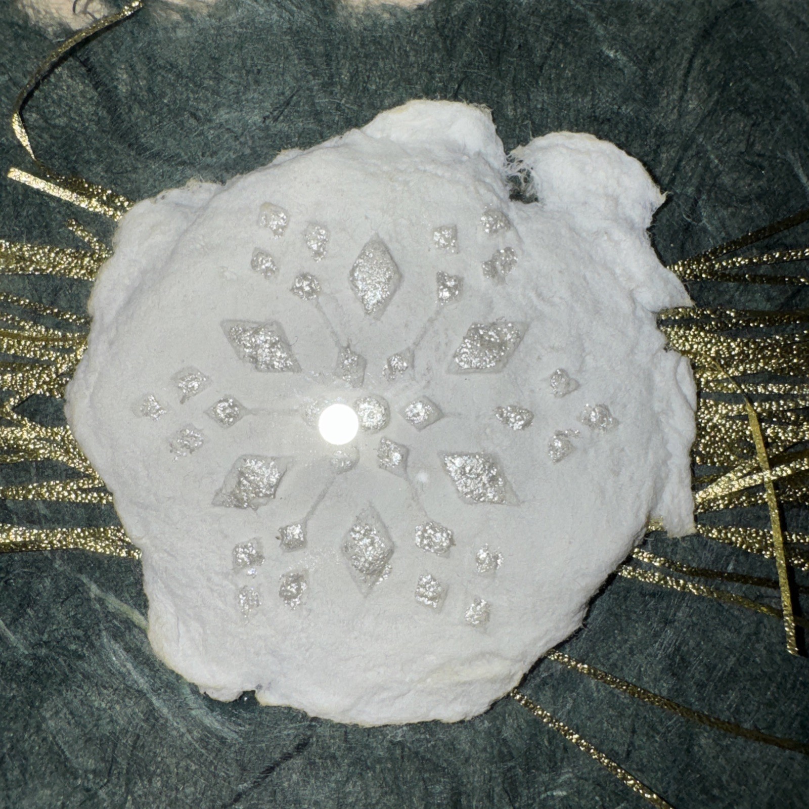 Small Embossed Pressed Paper Pulp Art Snowflake In Gold Frame